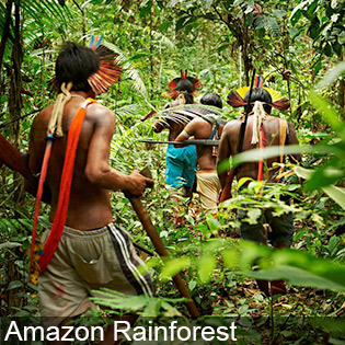 Natives walking across the Amazon Rainforest