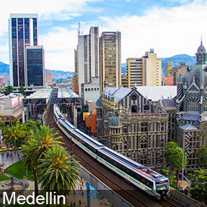 Panoramic view of city life at the Medellin
