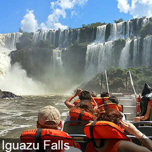 Rafting enjoyed by tourists below Iguazu Falls