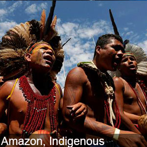 The indigenous people of the Amazon in traditional attire
