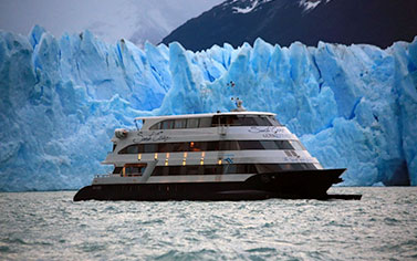 A luxury cruise ship taking tourists on a tour in Argentina