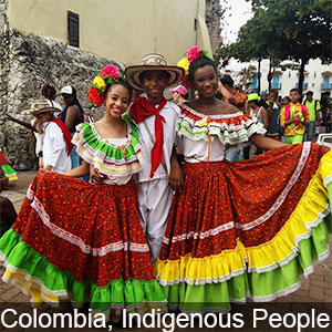 Indigenous people in traditional attire at Cartagena
