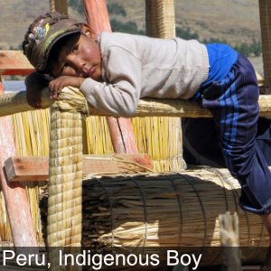An Indigenous Boy in Peru has a curious look in his face
