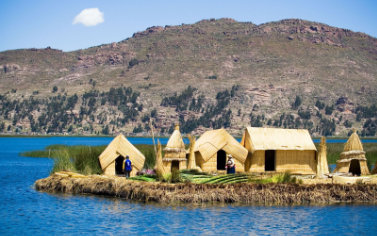 Huts in a beautiful island setting at Peru